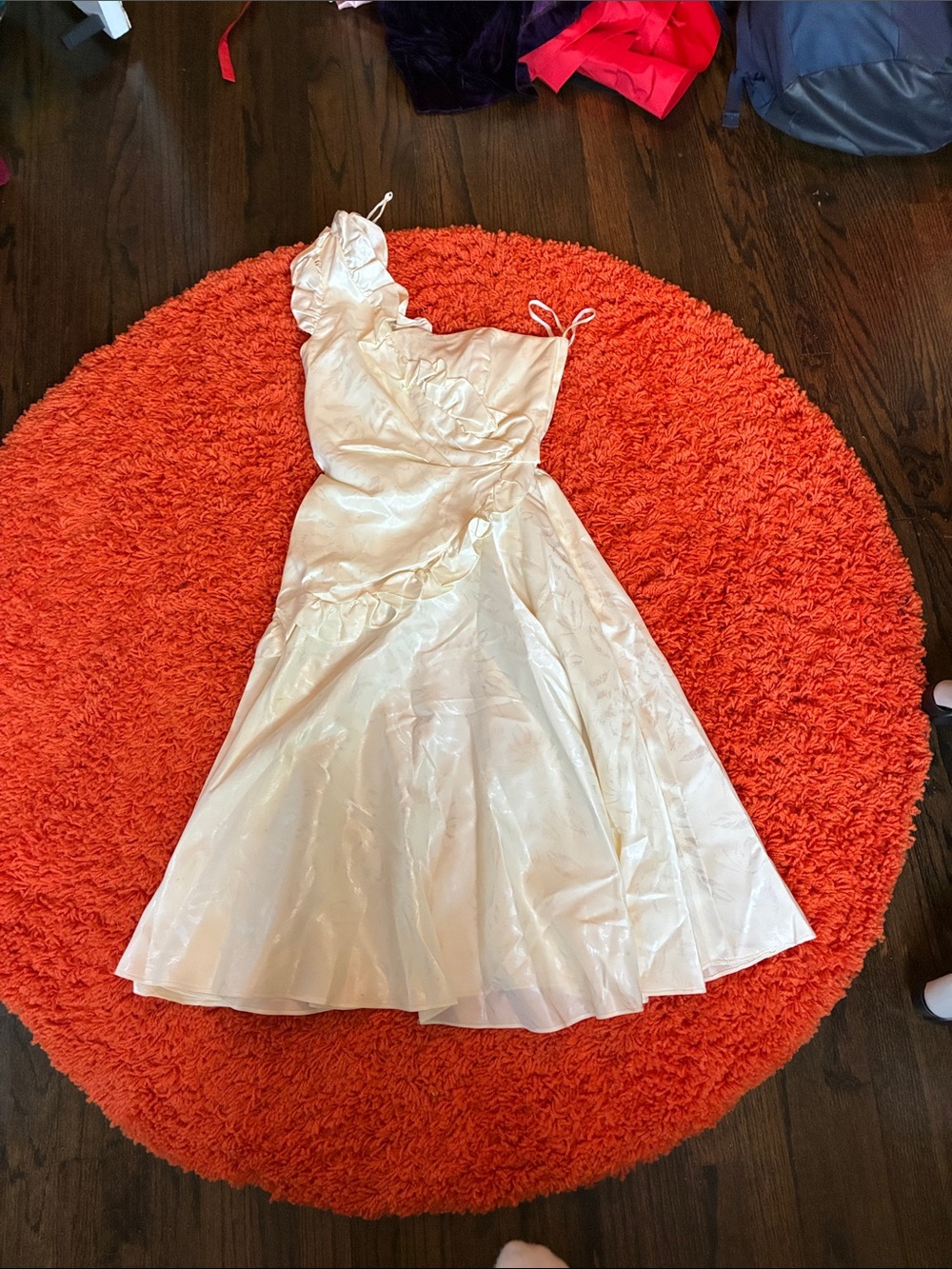 Ivory One-Shoulder Girls' Formal Dress with Ruffle Detail